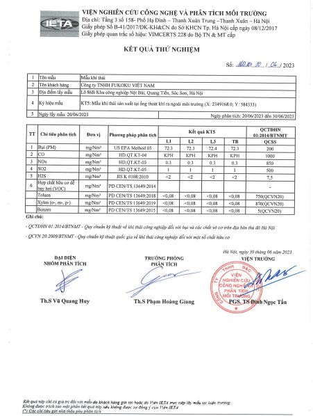 QUÝ 2/2023 Kết quả quan trắc môi trường lô 86B